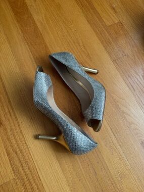 Sparkling Silver Peep-Toe High Heels